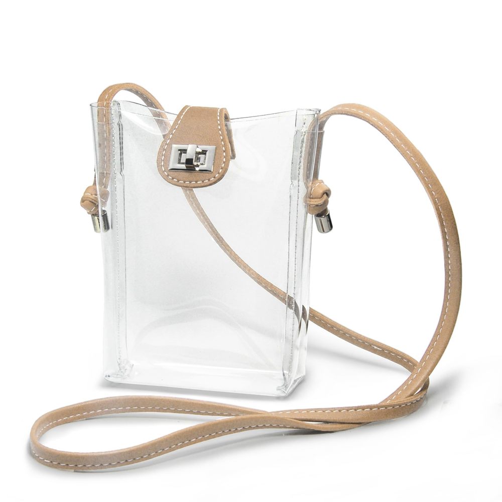 Small Clear Pvc Cross Body Bag Phone Bag With Vegan Leather Trim :|